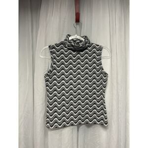 VTG Mandee Sleeveless Turtleneck Top Black White Wavy Y2K Retro SZ Medium USA